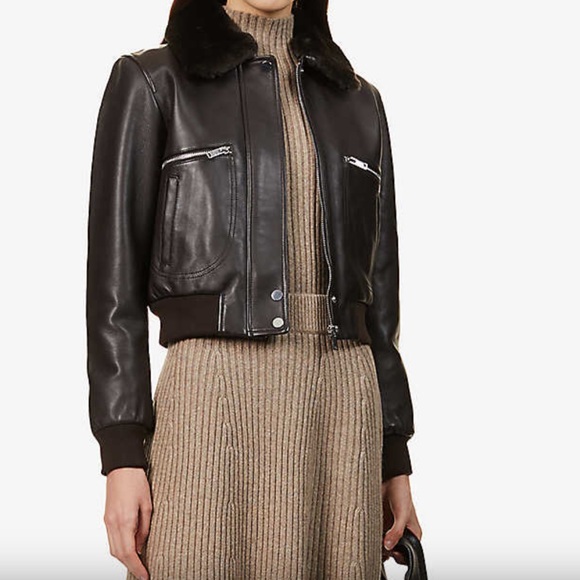 Maje dark brown leather aviator jacket - Picture 12 of 15